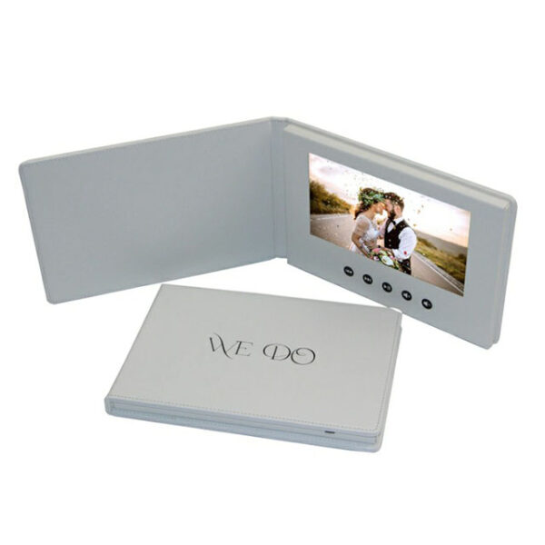 Custom leather hard cover 7 inch white color wedding video brochure - Image 1