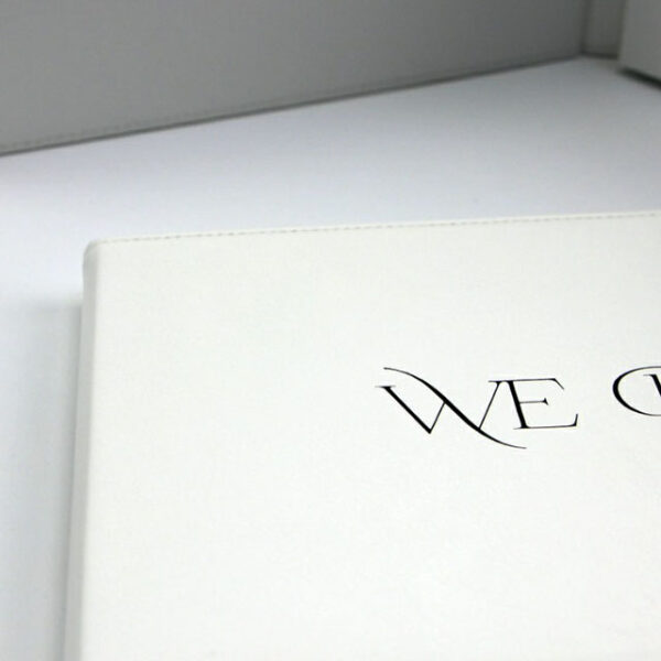Custom leather hard cover 7 inch white color wedding video brochure - Image 4